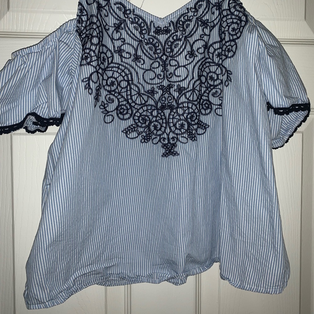 Blue and white striped blouse